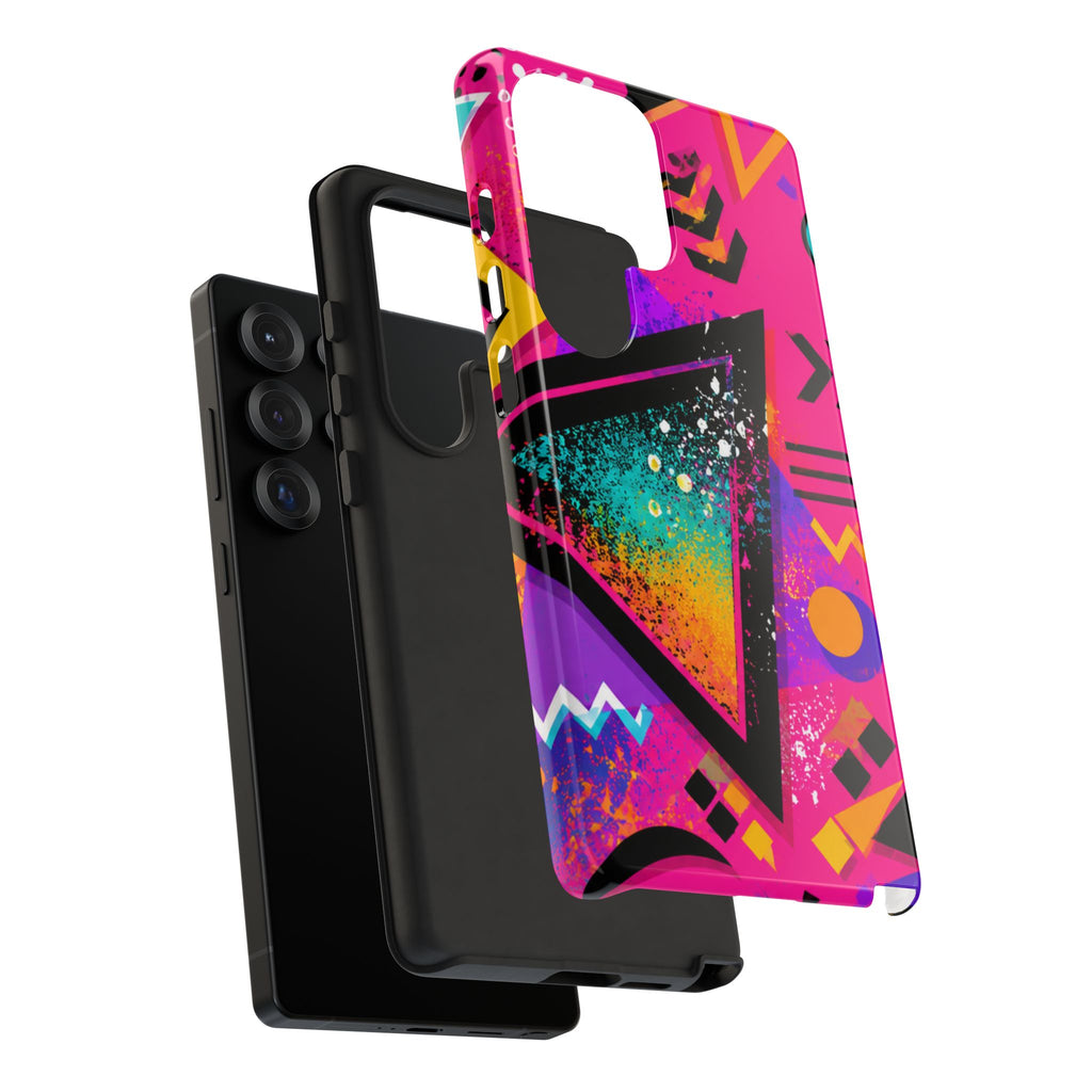 Retro 80s Geometric Phone Case — Neon Triangle Tough Case