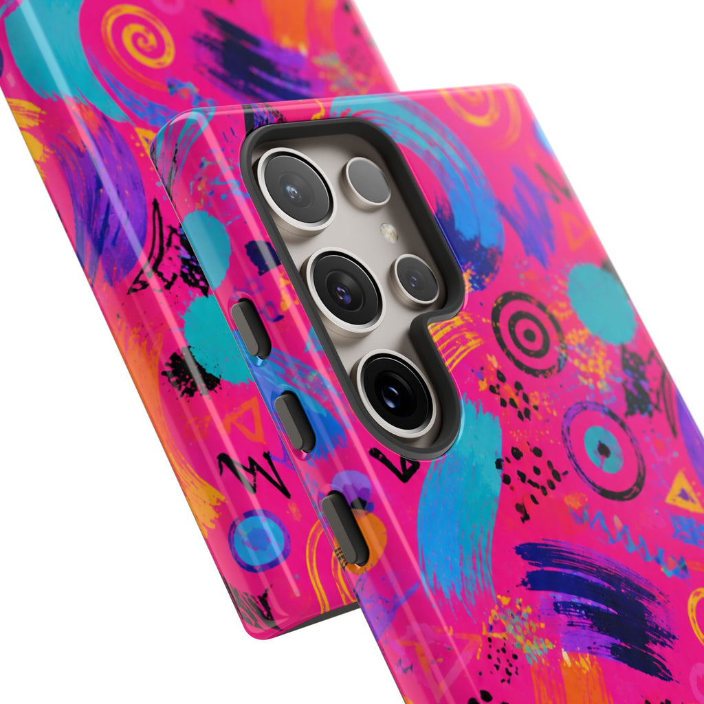 Neon Retro Abstract Tough Phone Case — 80s Brushstroke Pattern