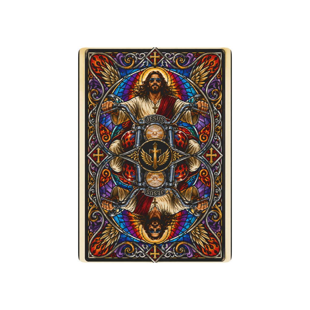 Biker Jesus Stained-Glass Poker Playing Cards