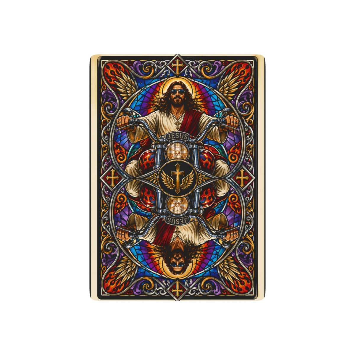 Biker Jesus Stained-Glass Poker Playing Cards