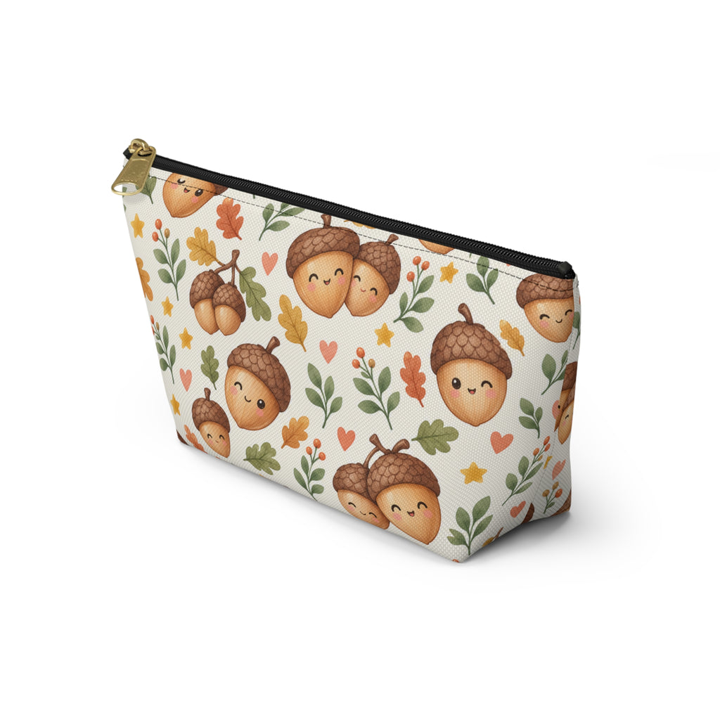 Cute Acorn Pattern Accessory Pouch | Autumn Leaves T-Bottom