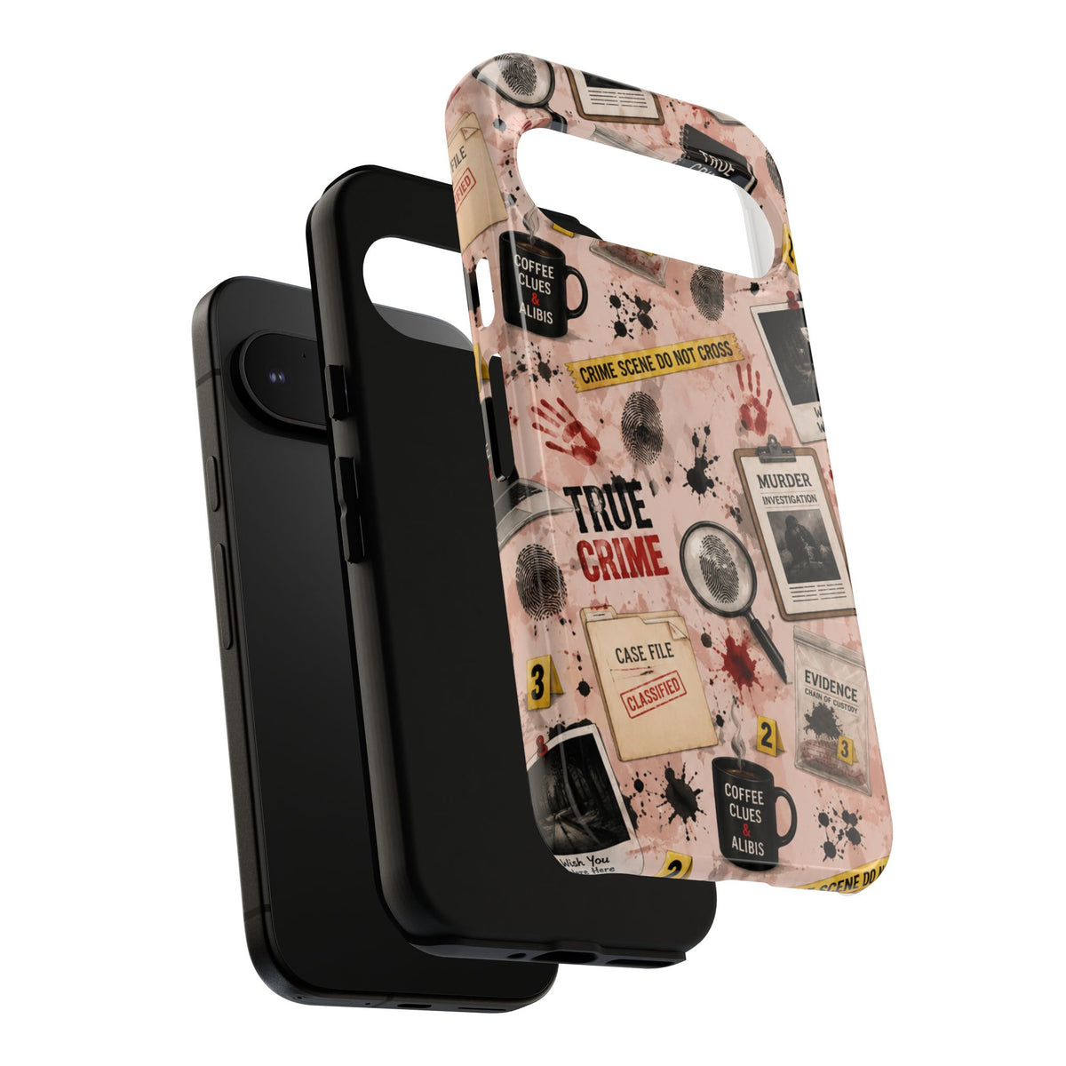 True Crime Pattern Phone Case – Detective Evidence, Crime Scene Tape & 'True Crime' Design