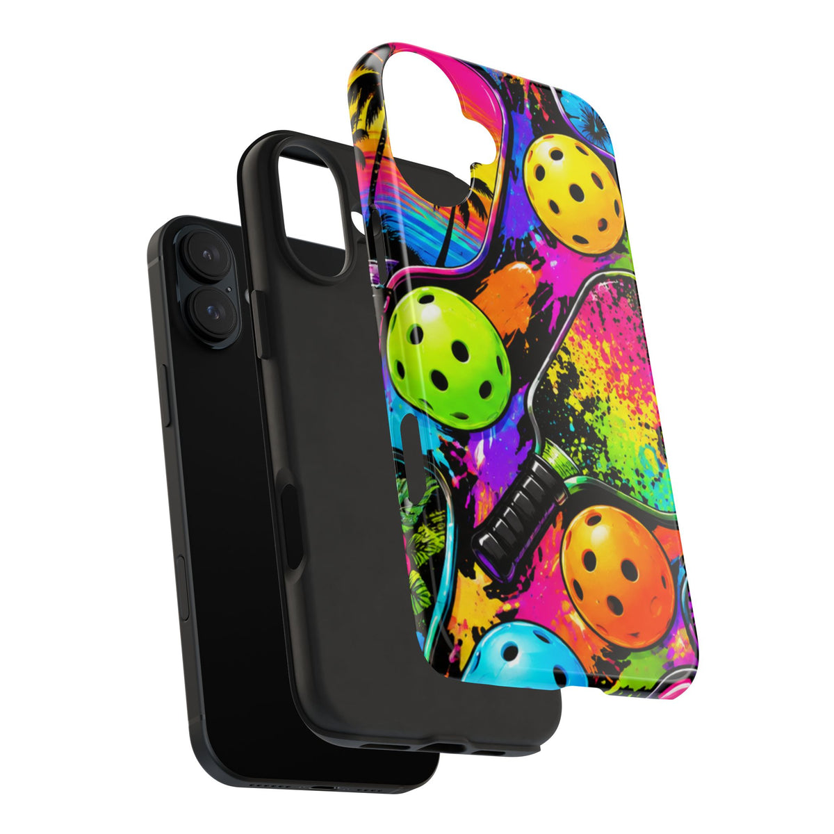 Pickleball Splash Tough Phone Case — Neon Paddle & Ball Protective Cover
