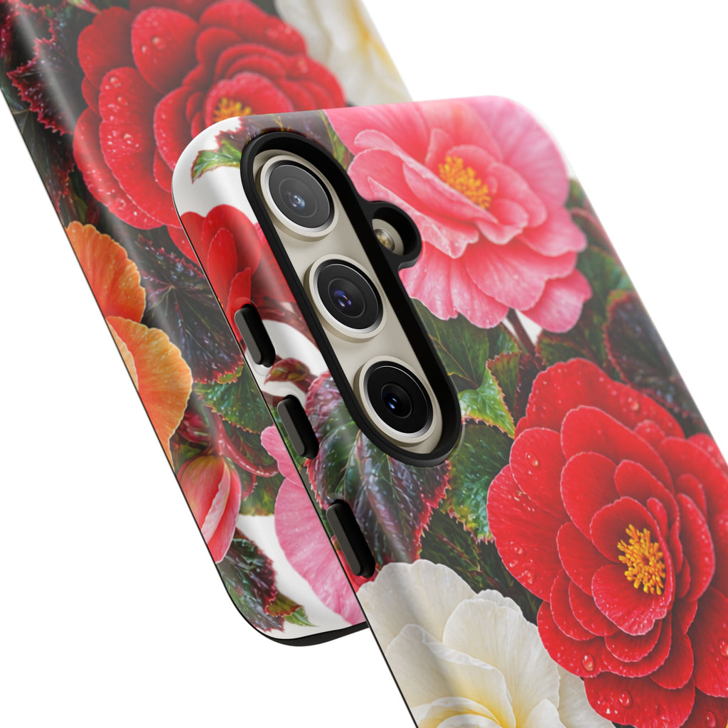 Floral Begonia Phone Case — Vibrant Red, Pink & Yellow Blossom Protective Cover
