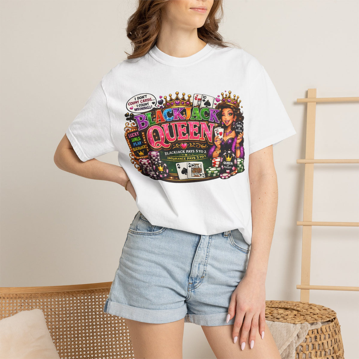 Blackjack Queen T-shirt | Casino Card Dealer Illustration