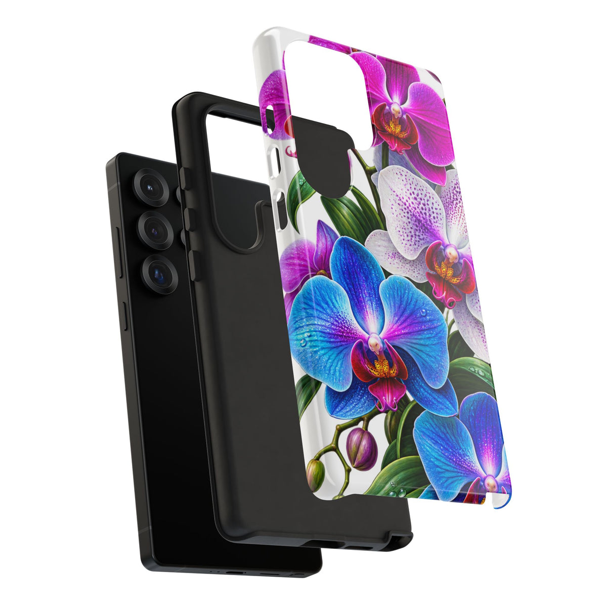 Orchid Floral Tough Phone Case – Vibrant Blue & Pink Orchid Protective Cover