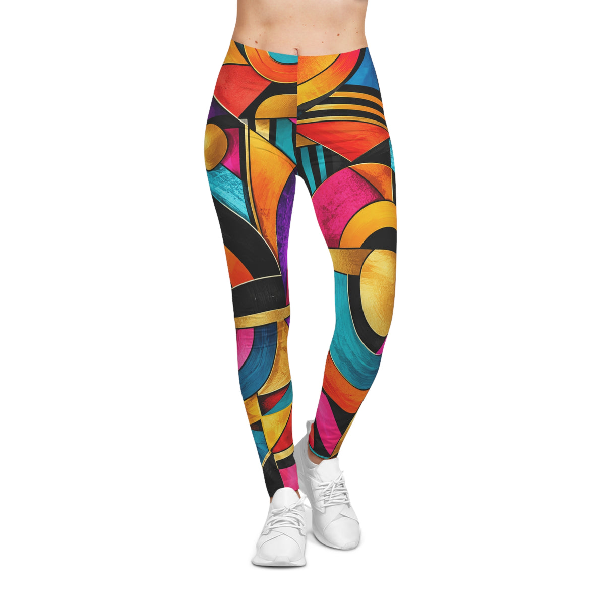 Vibrant Geometric Art Leggings — Colorful Abstract Pattern AOP