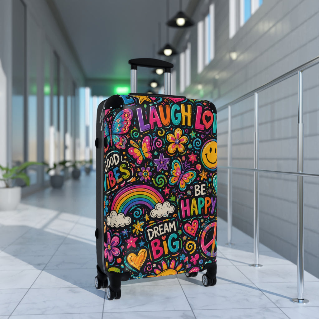 Happy Vibes Carry-On Suitcase – Colorful Dream Big Travel Luggage