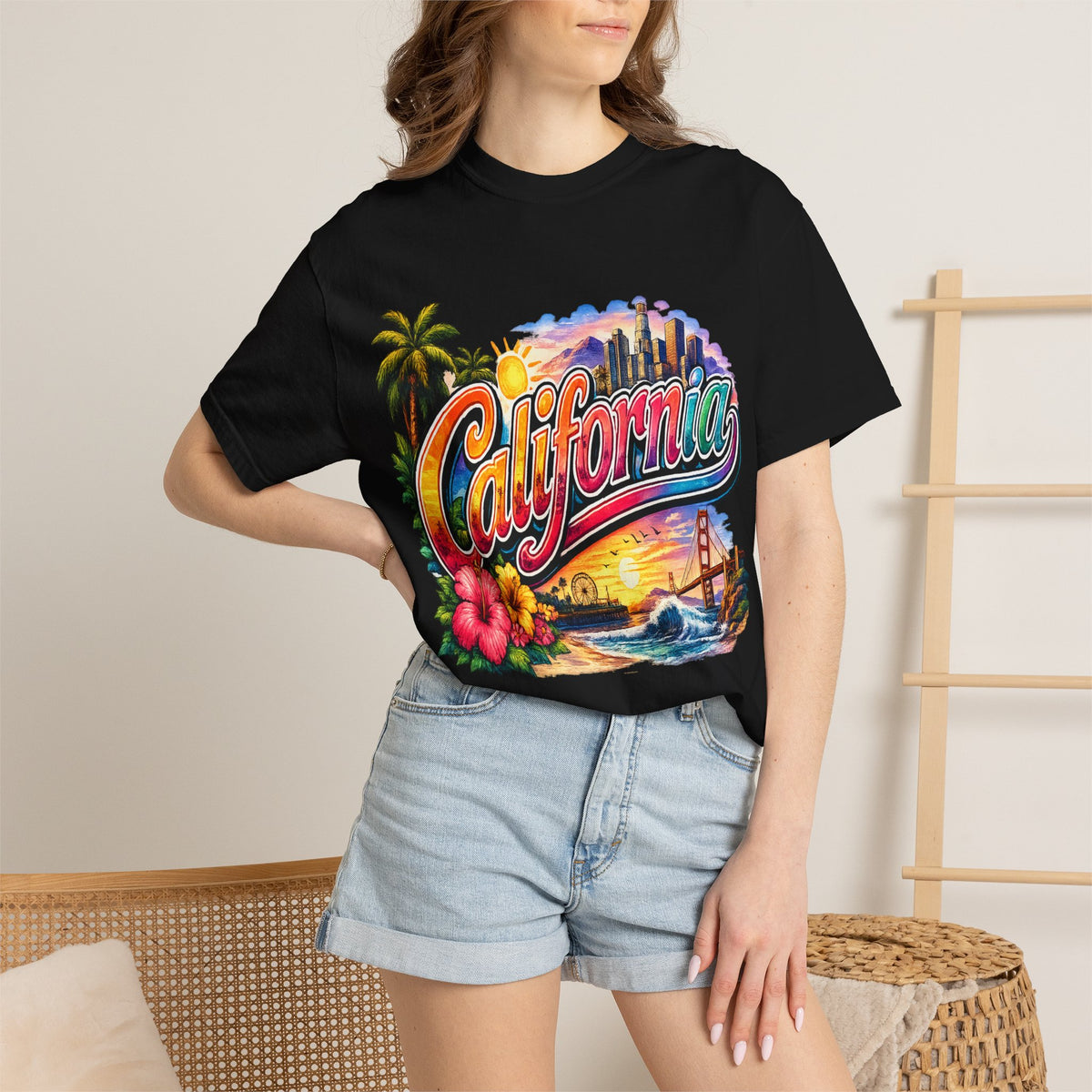 California Sunset Scenic T-shirt | Golden Gate Palm Beach Hibiscus