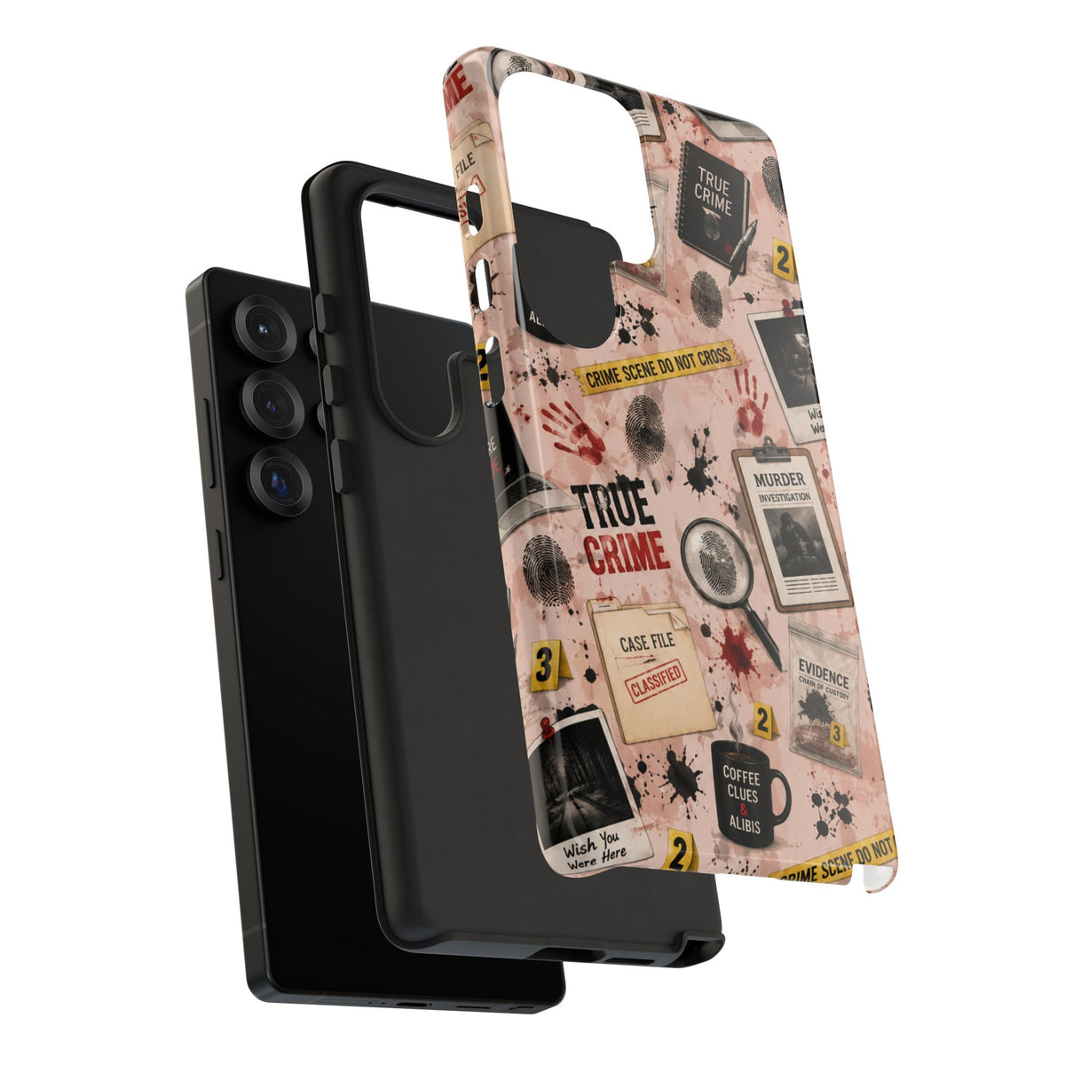 True Crime Pattern Phone Case – Detective Evidence, Crime Scene Tape & 'True Crime' Design