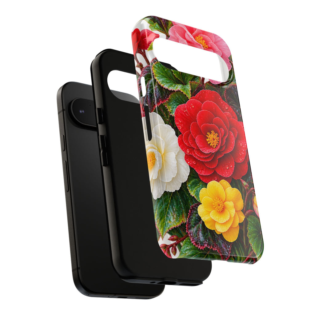 Floral Begonia Phone Case — Vibrant Red, Pink & Yellow Blossom Protective Cover