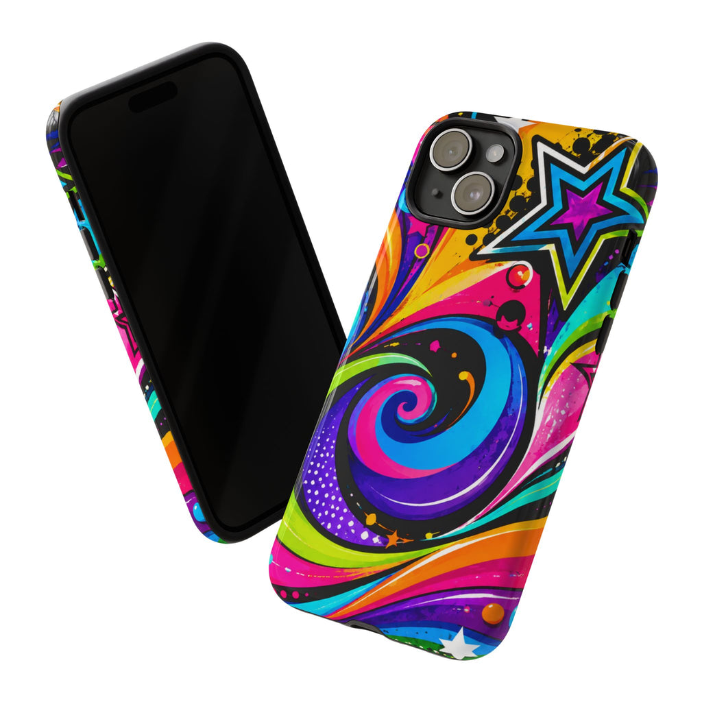 Psychedelic Swirl Phone Case — Bold Retro Stars & Neon Pop Art Tough Case
