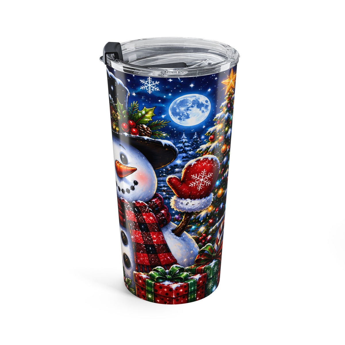 20oz Christmas Snowman Tumbler – Holiday Travel Mug with Festive Tree & 'Merry Christmas' Design
