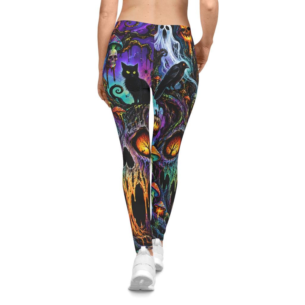 Halloween Gothic Leggings — Spooky Cat, Raven & Pumpkin All-Over Print