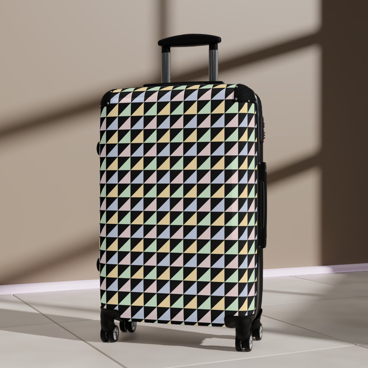 Geometric Pastel Triangle Carry-On Suitcase — Lightweight Patterned Travel Luggage
