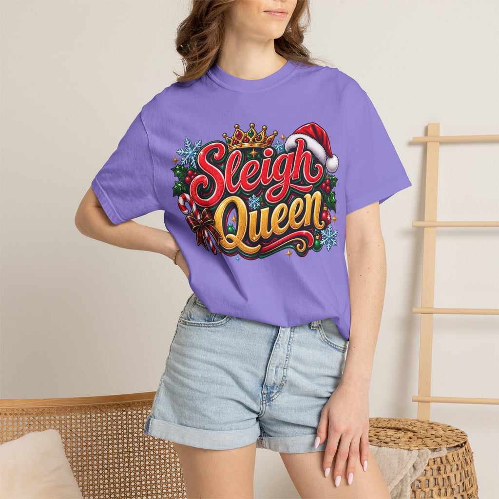 Sleigh Queen T-Shirt — Festive Christmas Holiday Tee with Santa Hat & Candy Cane Design