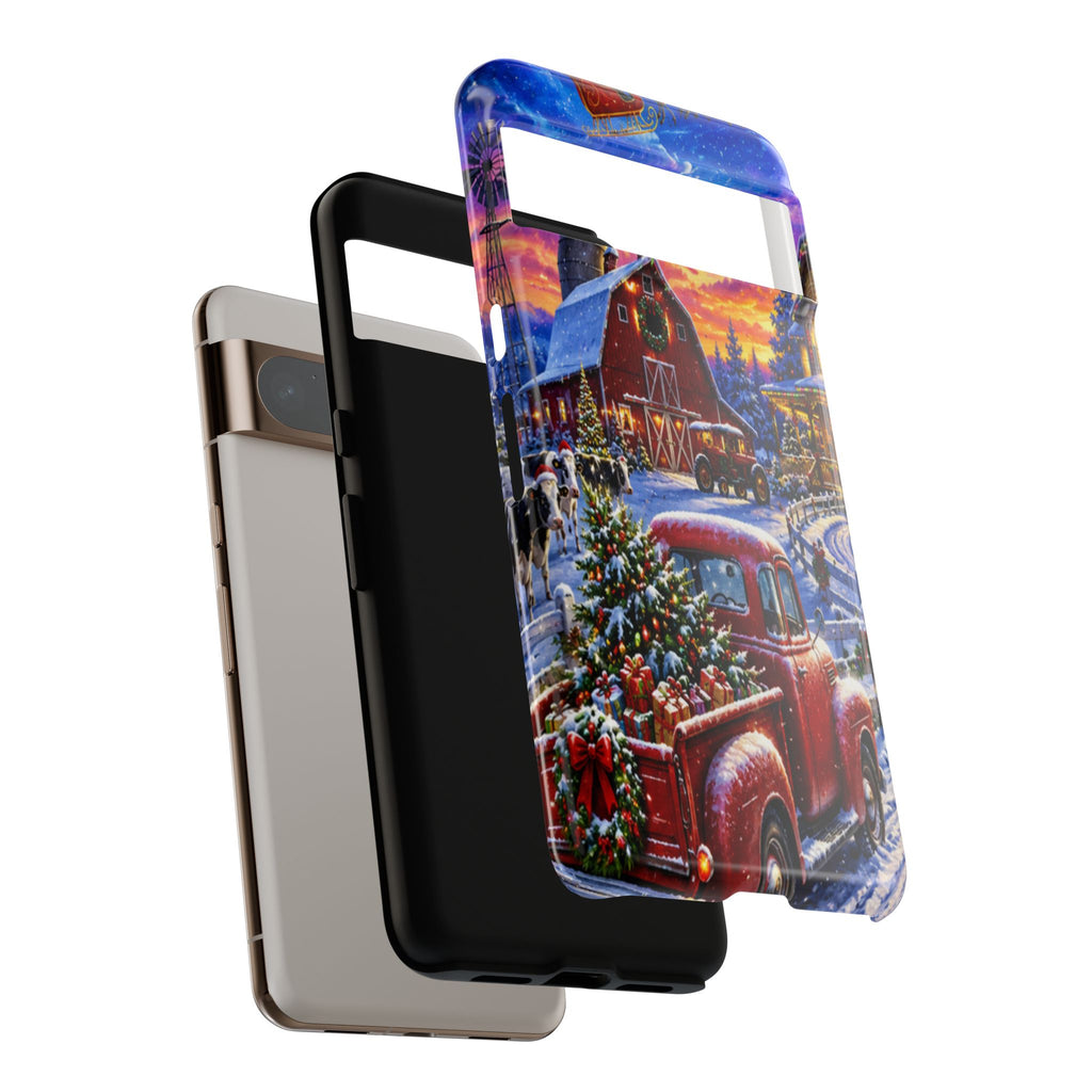 Christmas Farm Phone Case — Vintage Red Truck in Snowy Holiday Scene