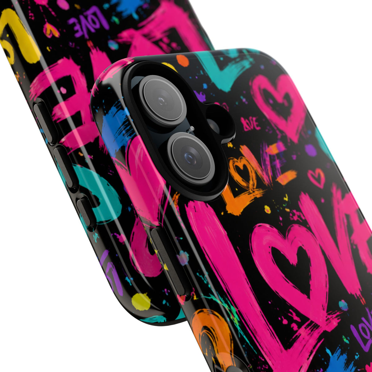 Phone Case — Neon Graffiti "Love" Hearts Protective Tough Case