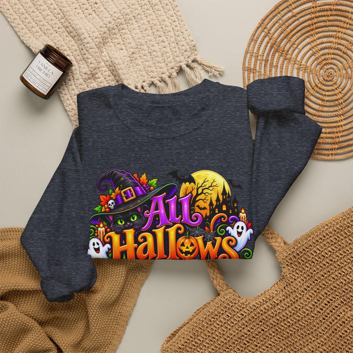 Halloween Crewneck Sweatshirt — "All Hallows Eve" Graphic Pullover