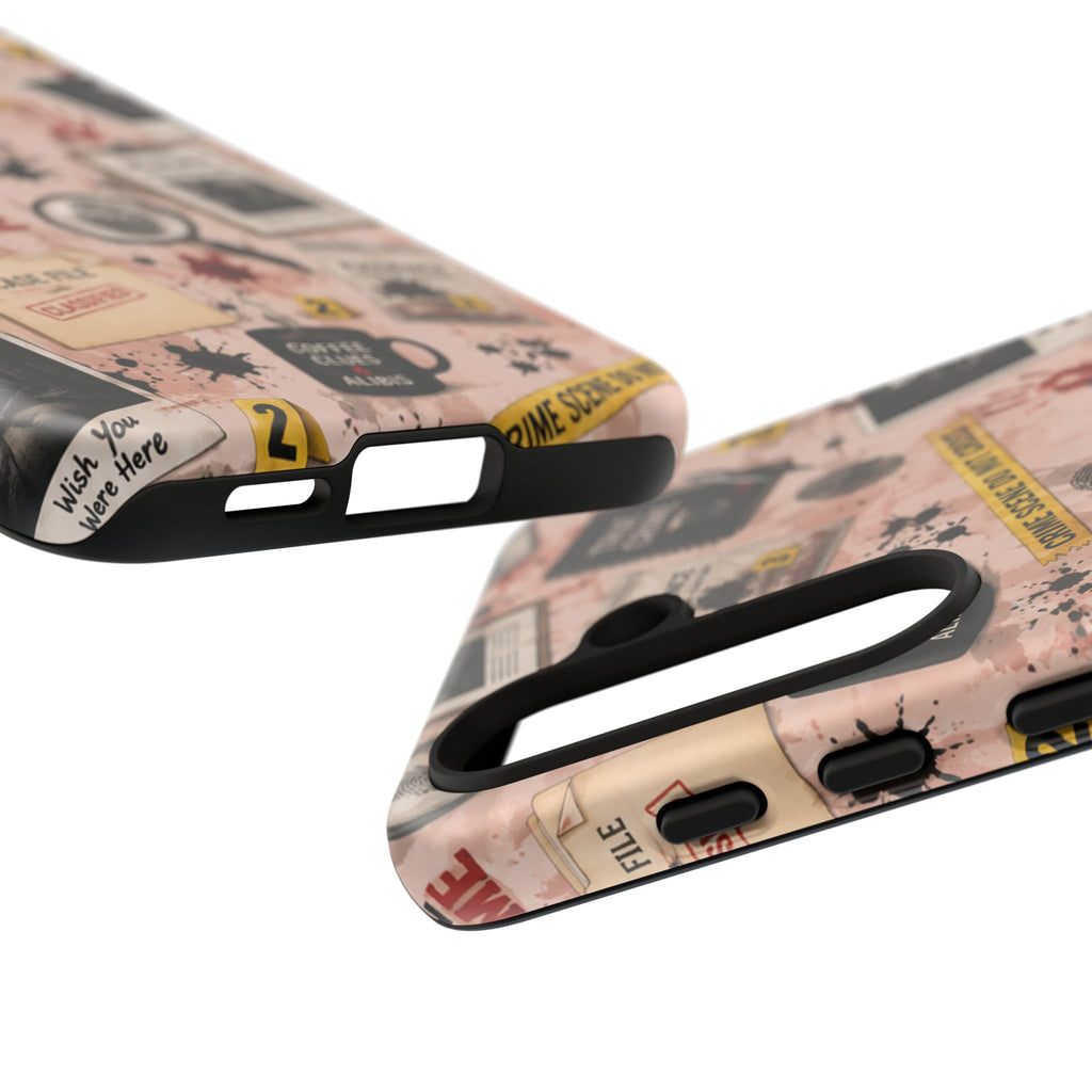 True Crime Pattern Phone Case – Detective Evidence, Crime Scene Tape & 'True Crime' Design