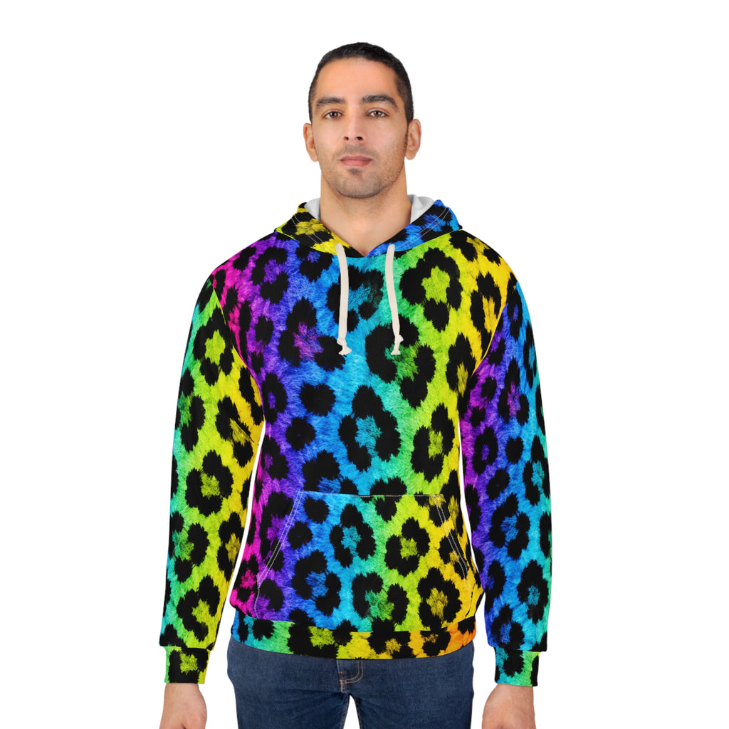 Rainbow Leopard Print Hoodie — Vibrant All-Over-Print Pullover