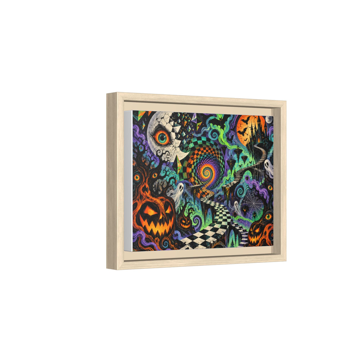 Spooky Surreal Halloween Canvas Framed Art — Matte Multi-Color