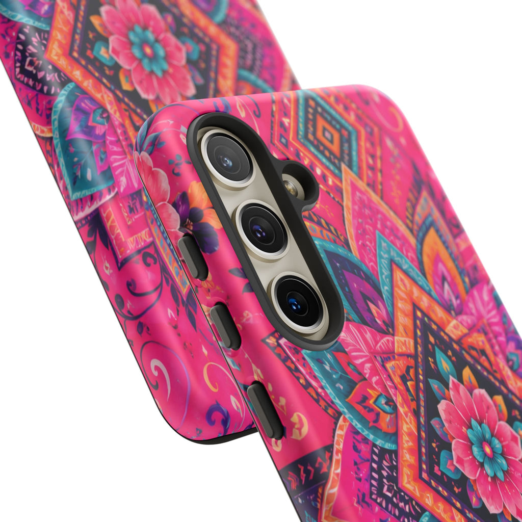 Floral Mandala Tough Phone Case — Pink Boho Protective Cover