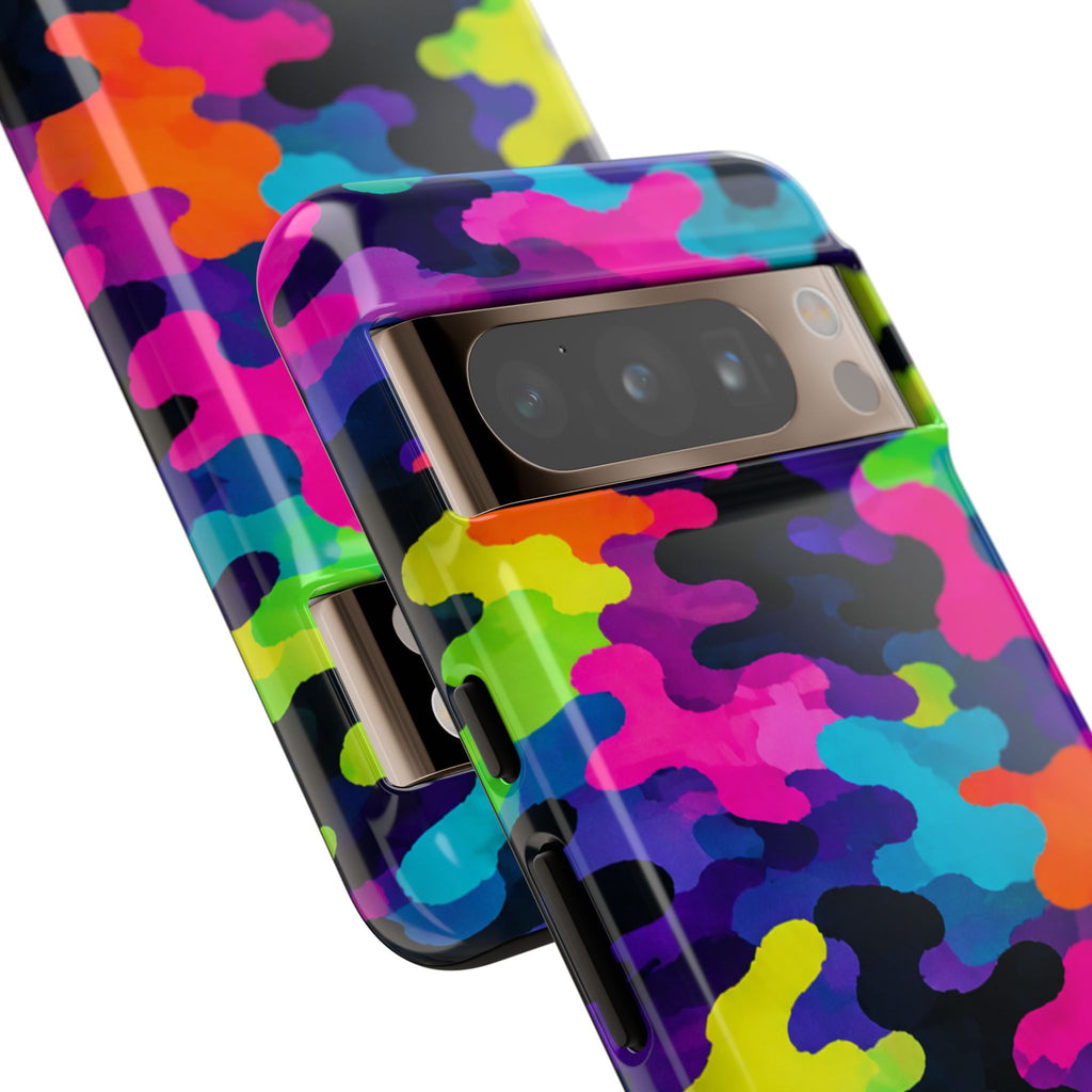 Neon Camo Tough Phone Case — Bright Rainbow Protective iPhone Cover