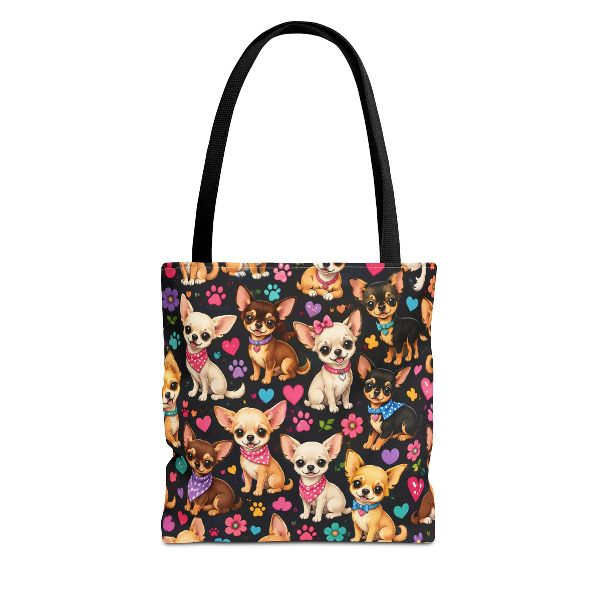 Cute Chihuahua Pattern Tote Bag | Small Dogs Hearts Pawprints
