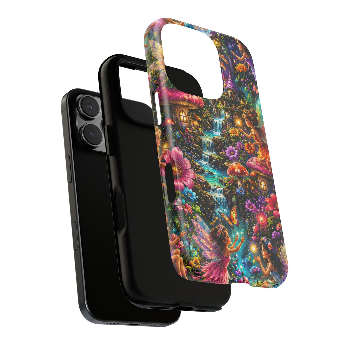 Fairy Garden Tough Phone Case — Whimsical Cottage, Waterfall & Mushroom Artwork