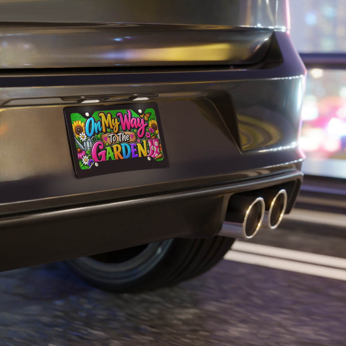 On My Way to the Garden Vanity Plate — Colorful Gardening License Plate Decor