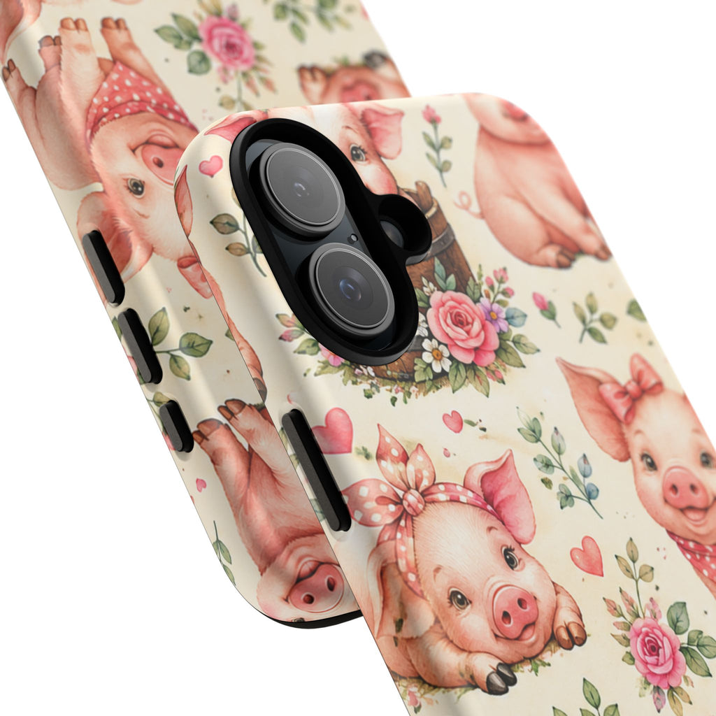 Cute Pink Piglet Phone Case — Vintage Floral Farm Animal iPhone Cover