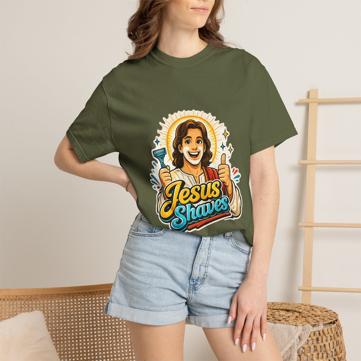 Jesus Shaves T-shirt | Retro Jesus Illustration, Shaving Theme