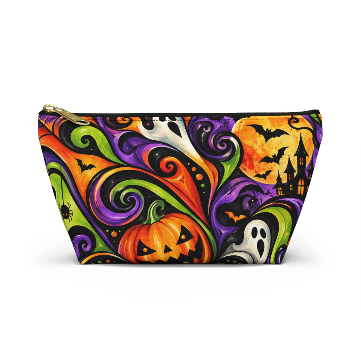 Halloween Pumpkin Ghost Makeup Bag — Spooky Halloween Accessory Pouch
