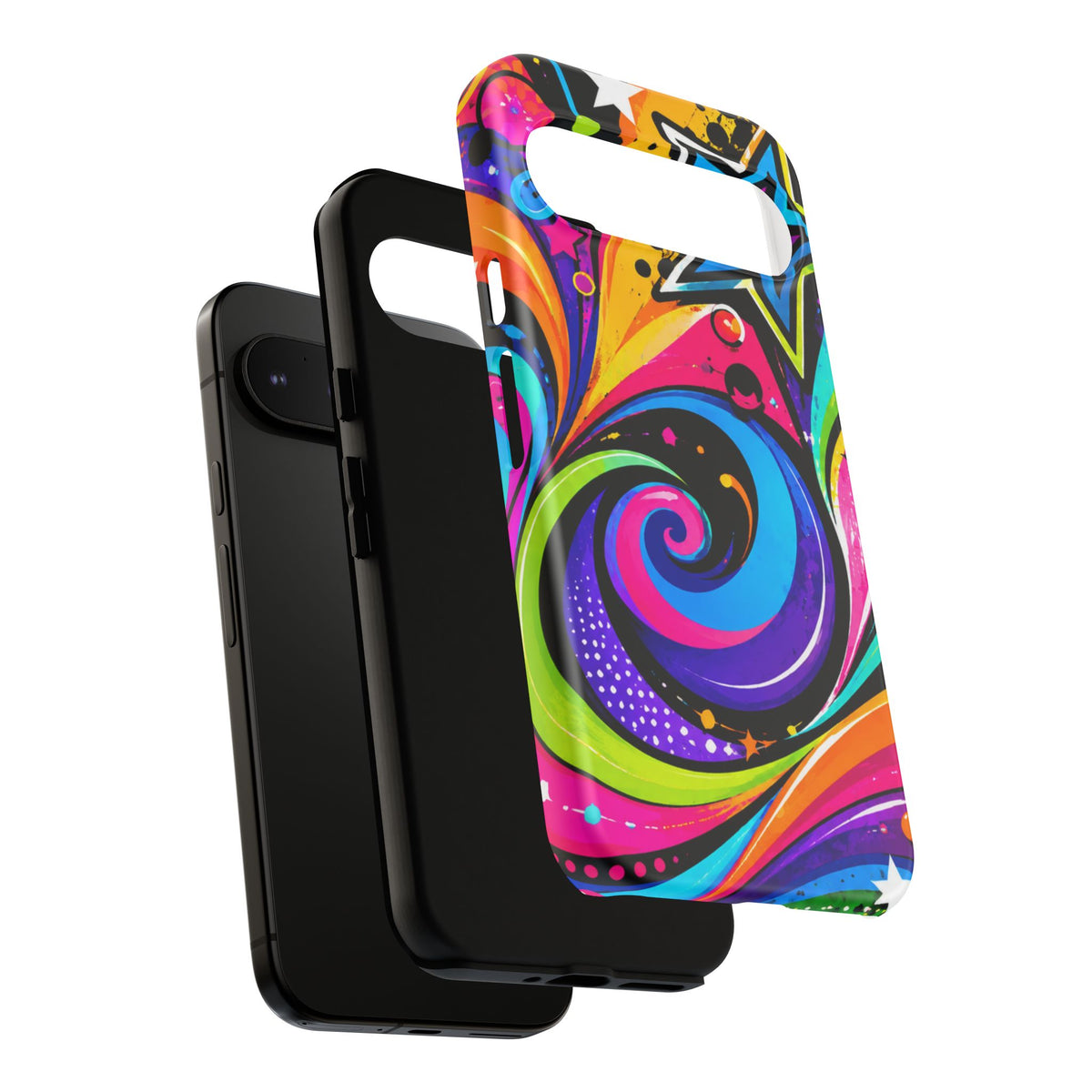 Psychedelic Swirl Phone Case — Bold Retro Stars & Neon Pop Art Tough Case