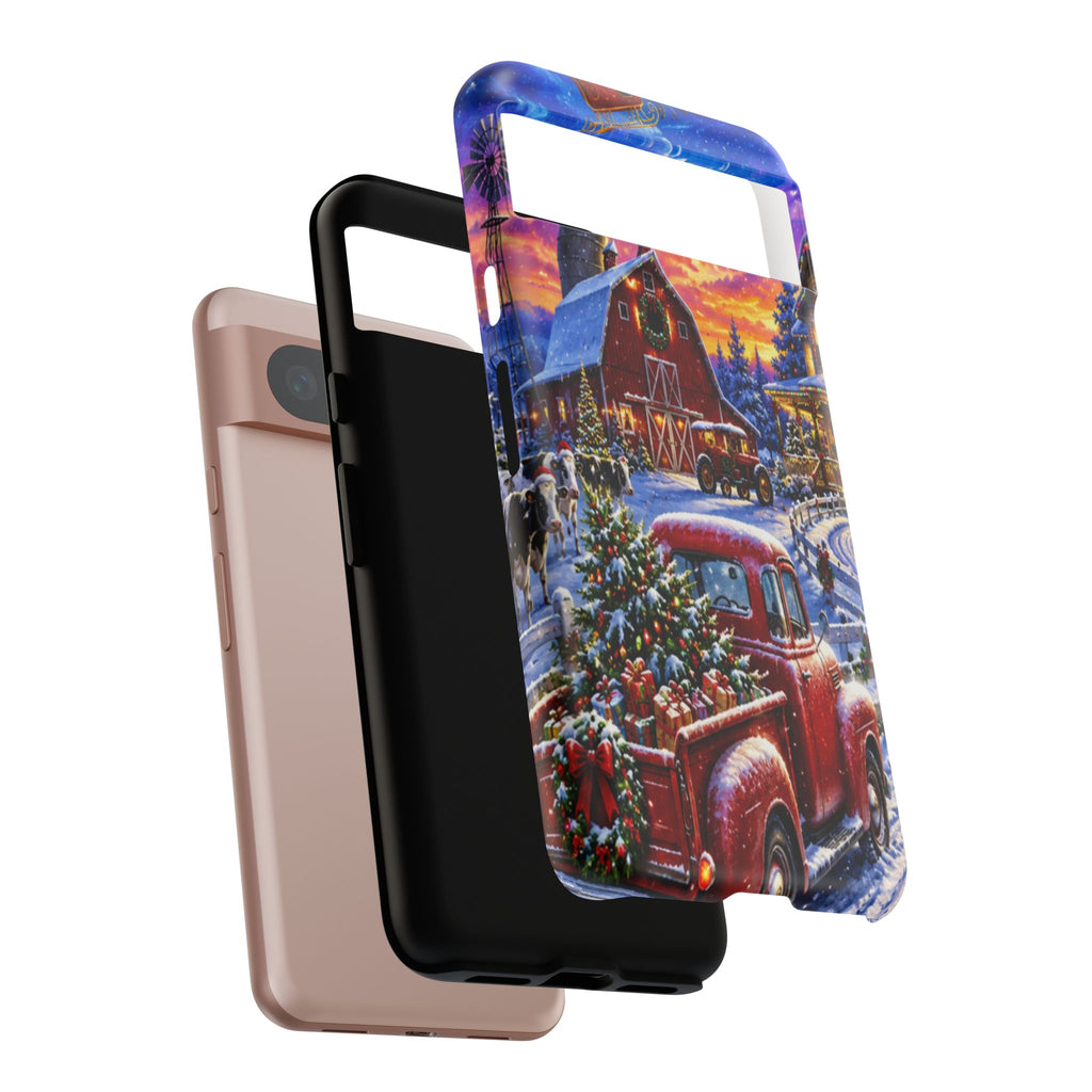 Christmas Farm Phone Case — Vintage Red Truck in Snowy Holiday Scene