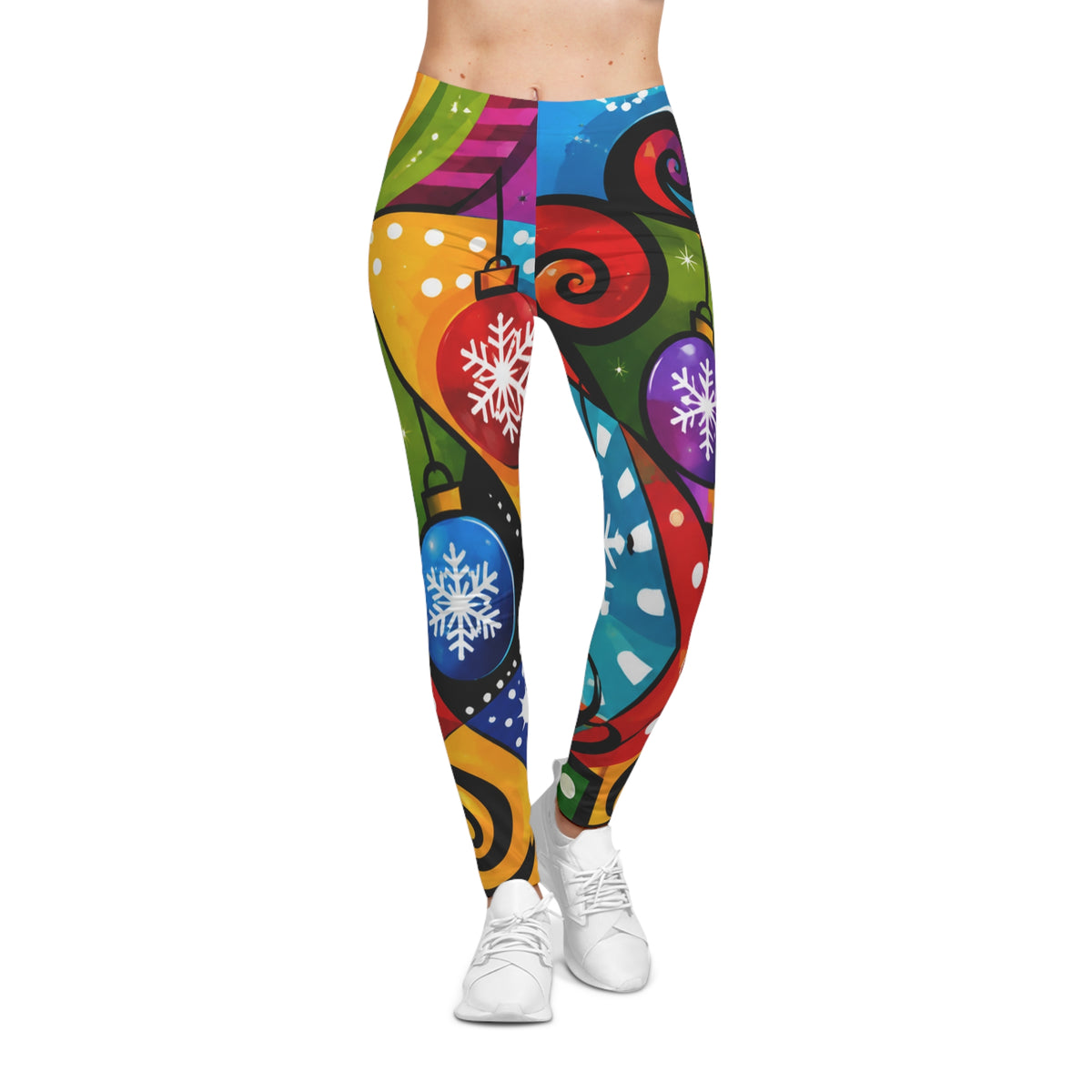 Holiday Ornament Abstract Leggings — Colorful Christmas All-Over Print