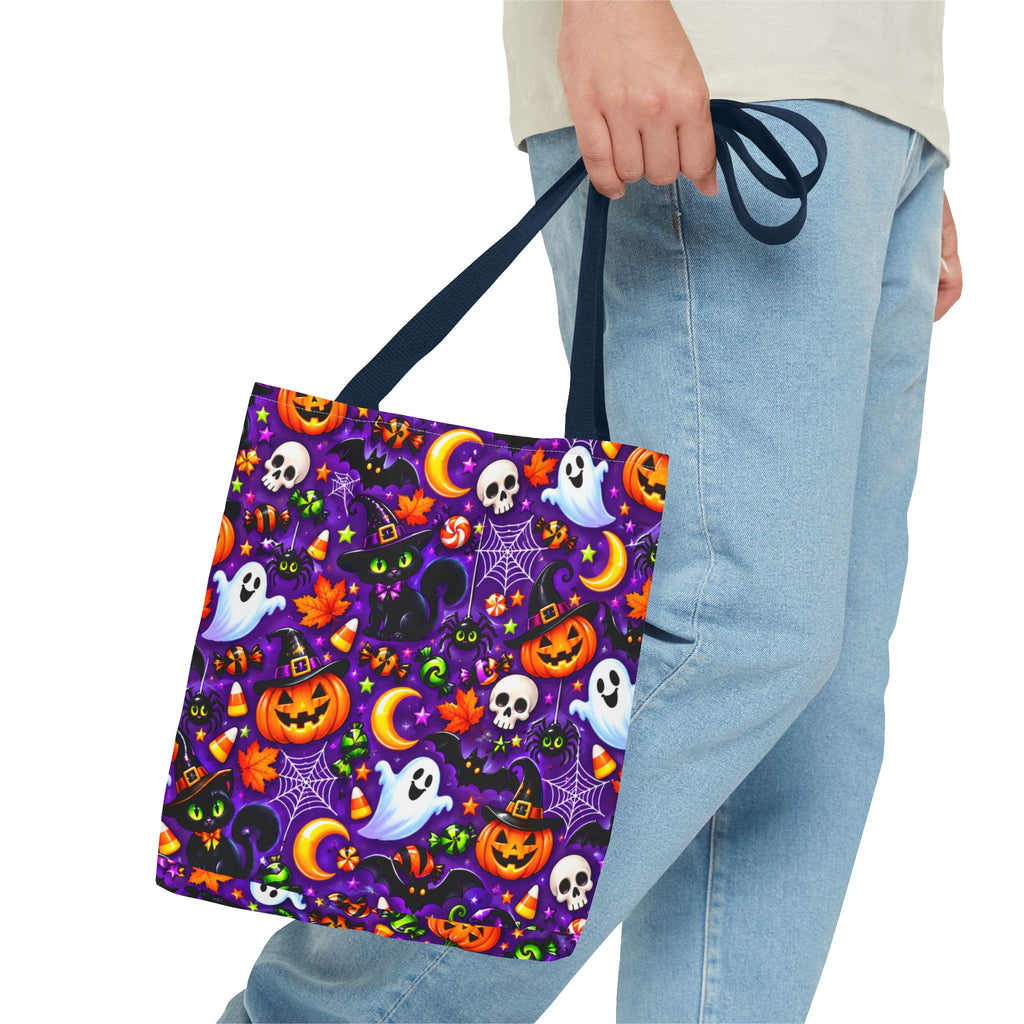 Halloween Pattern Tote Bag — Cute Ghosts, Pumpkins & Skulls All-Over Print