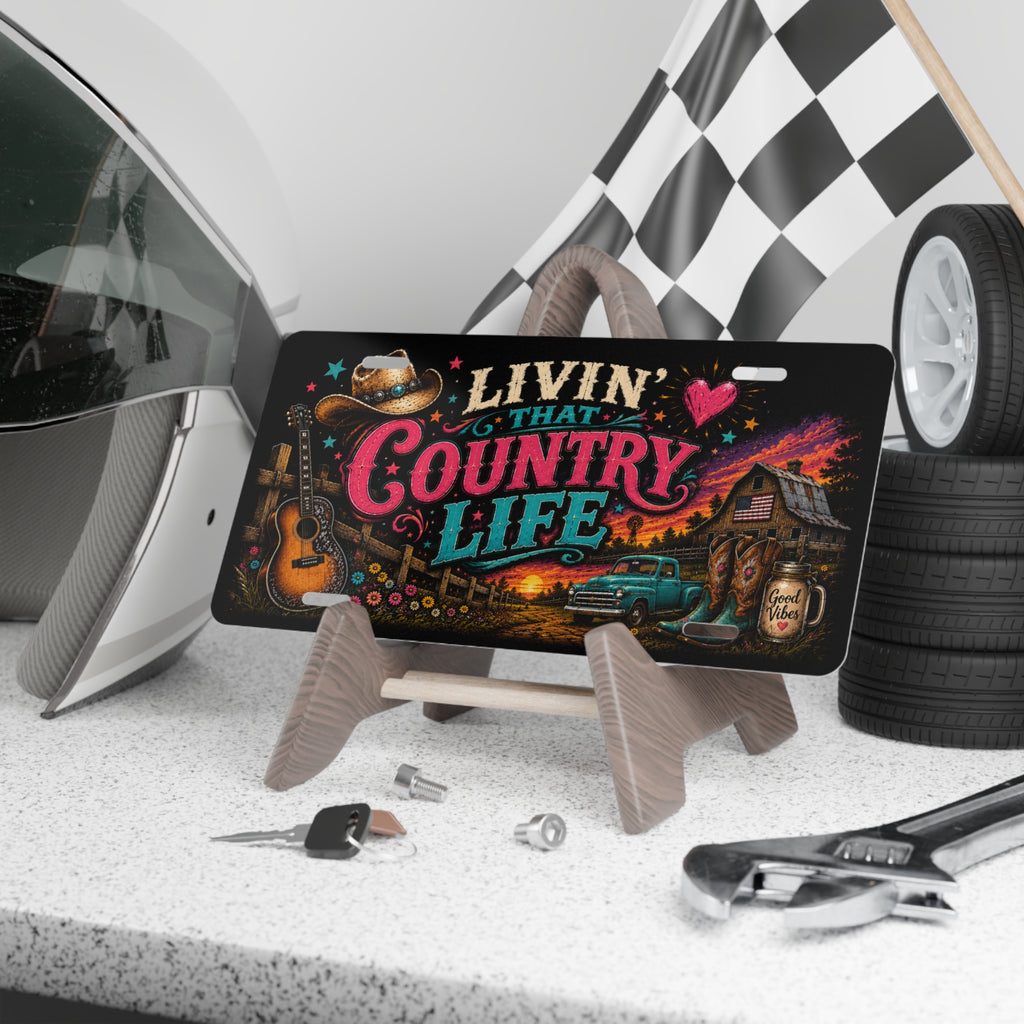 Livin' That Country Life Vanity Plate | Rustic Truck, Guitar