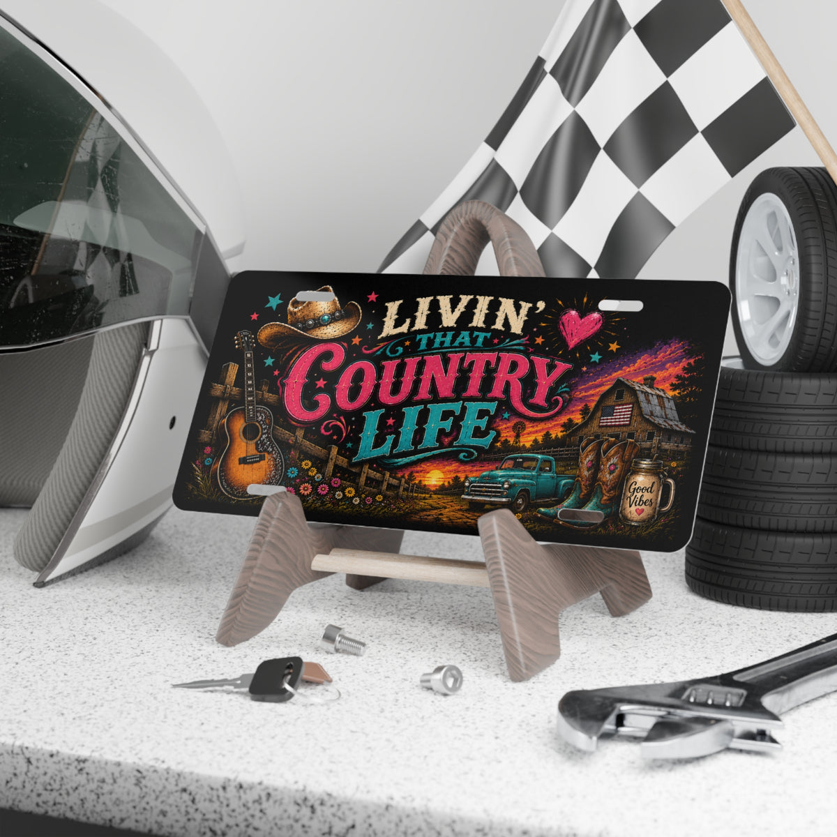 Livin' That Country Life Vanity Plate | Rustic Truck, Guitar