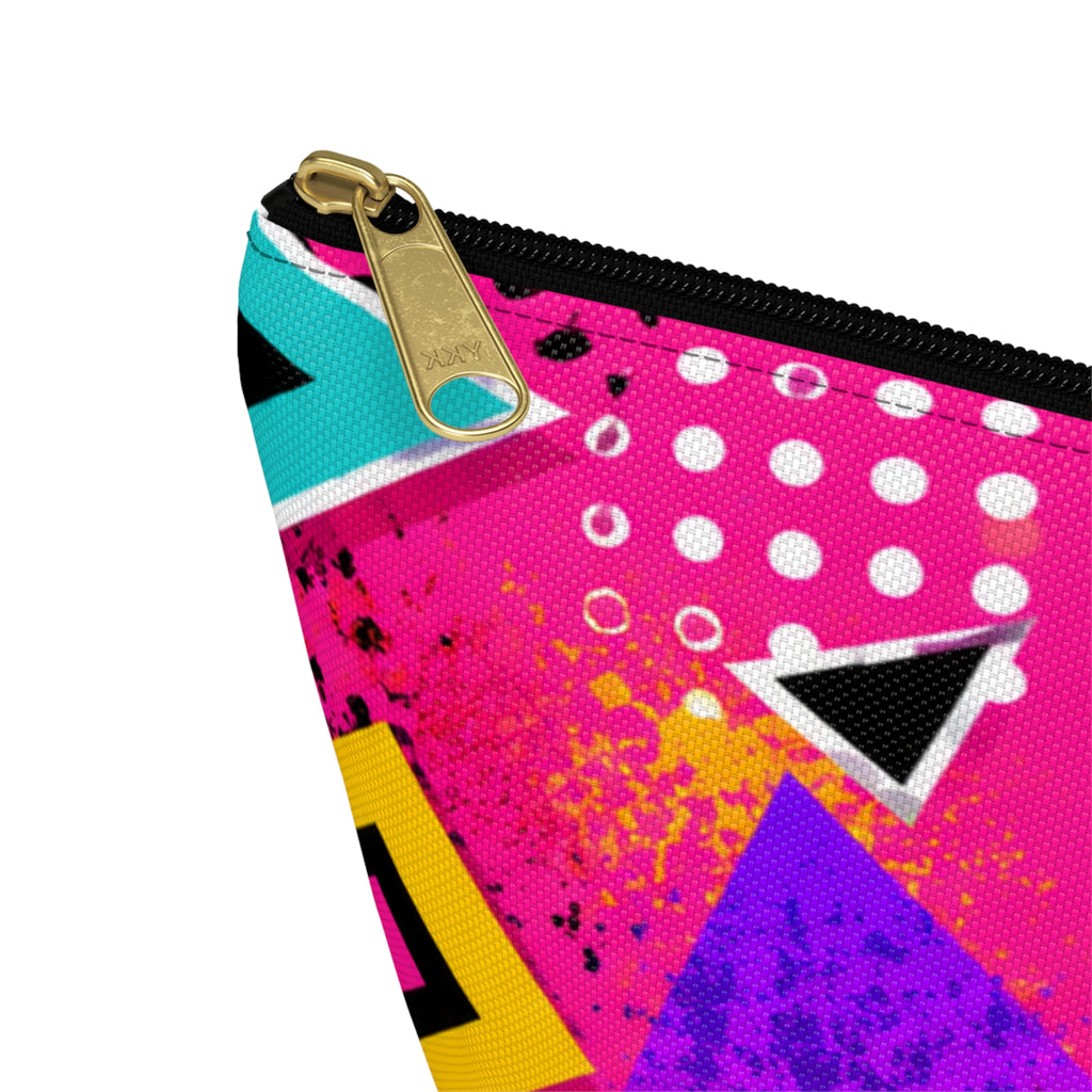 90s Neon Geometric Print Accessory Pouch | T-Bottom Cosmetic Bag