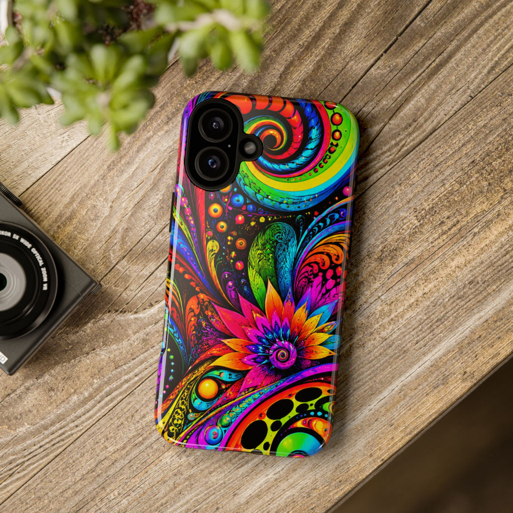 Psychedelic Floral Phone Case — Vibrant Swirl Tough Protective Cover