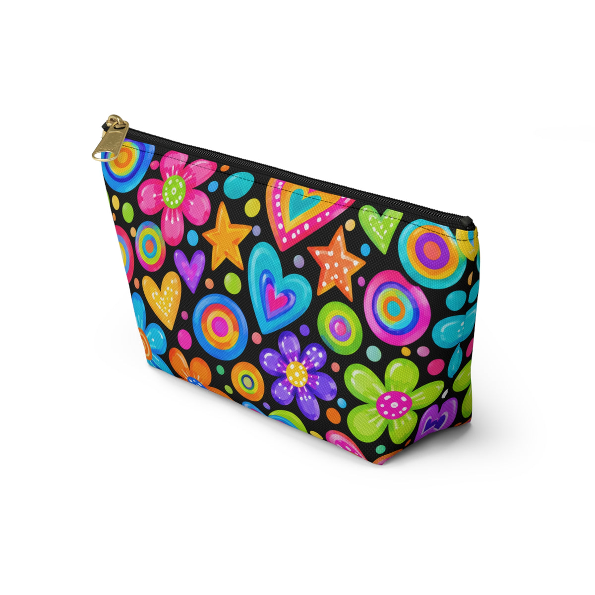 Bright Retro Hearts & Flowers Accessory Pouch
