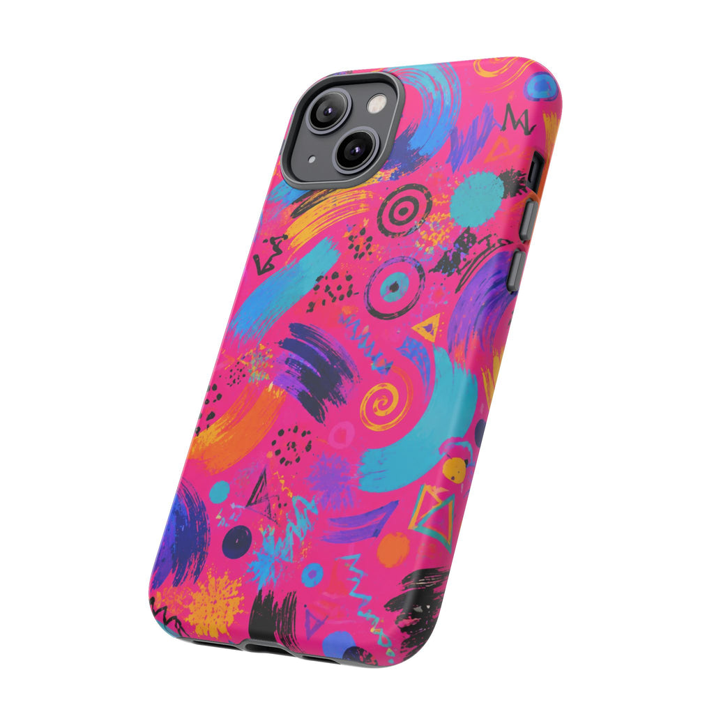 Neon Retro Abstract Tough Phone Case — 80s Brushstroke Pattern