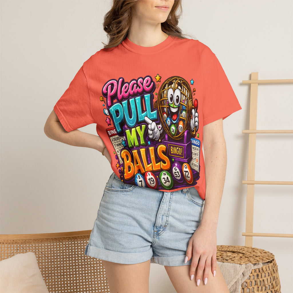 Please Pull My Balls bingo T-Shirt | Funny Lottery Ball Cartoon