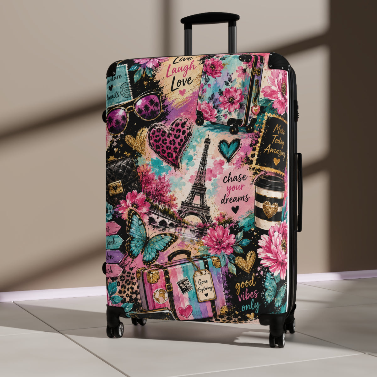 Travel Suitcase - Paris Collage Hard-Side Carry-On with 'Chase Your Dreams' Design