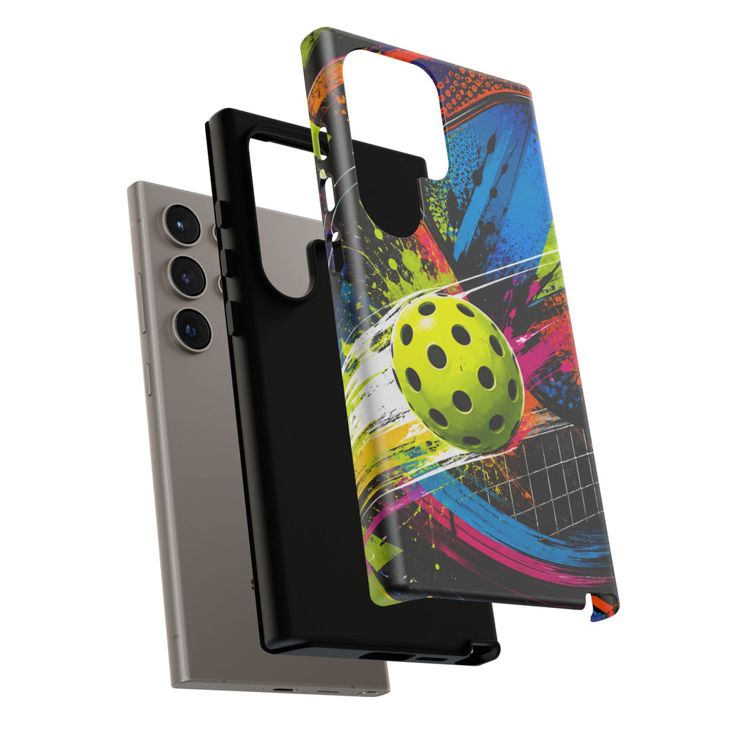 Pickleball Phone Case – Neon Paddle & Ball Splash Tough Case
