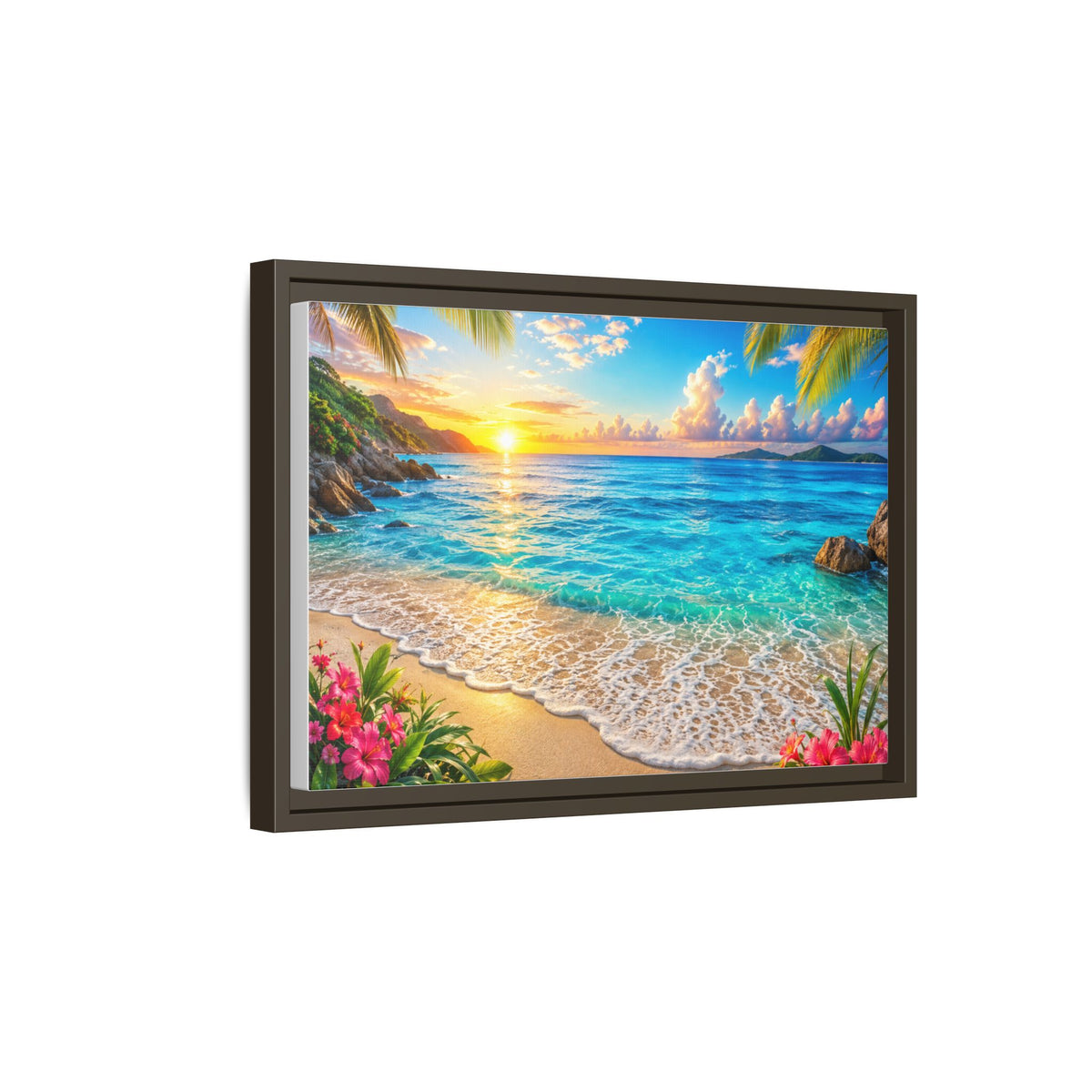 Framed Beach Sunset Matte Canvas Wall Art — Tropical Ocean Sunrise Decor