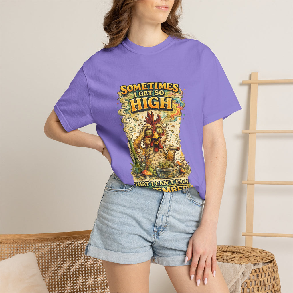 Sometimes I Get So High chicken illustration T-shirt | psychedelic farm design