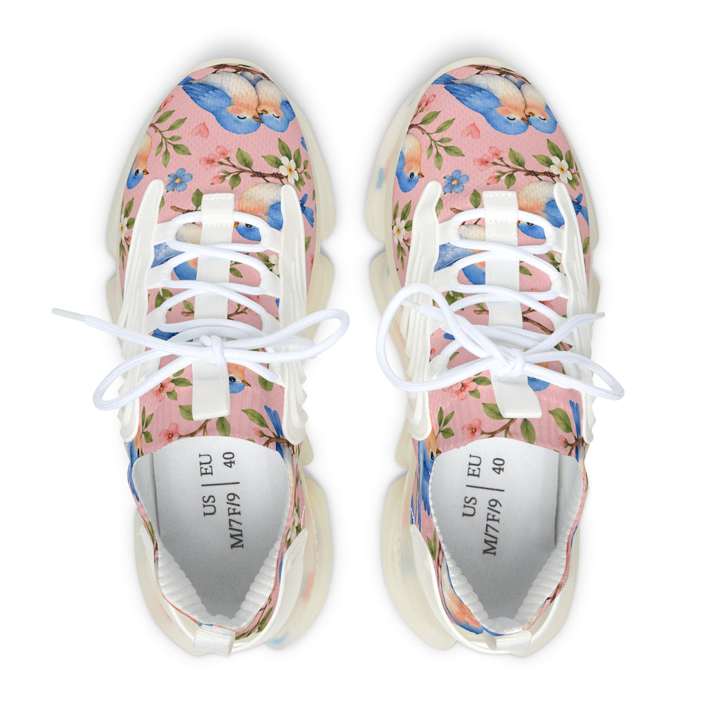 Floral Bluebird Mesh Sneakers — Women's Pink Garden Running Shoes
